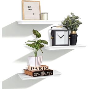 AHDECOR White Floating Shelves, Wall Shelves with Invisible Brackets and Crown Molding Design Decorative for Bedroom, Bathroom, Living Room and Kitchen, Set of 3