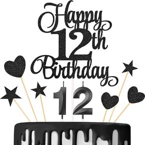 12th Birthday Cake Decorations, 12th Birthday Candles Cake Numeral Candles and Glitter Happy 12th Birthday Cake Toppers Set for Birthday Party Supplies (Rose Gold)