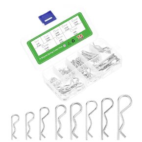 uxcell 75Pcs 8 Sizes Zinc-Plated Carbon Steel R Shaped Spring Cotter Pins Set, R Clips Cotter Pin Spring Fastener for Household Appliances, Car Mechanics Repair (White)