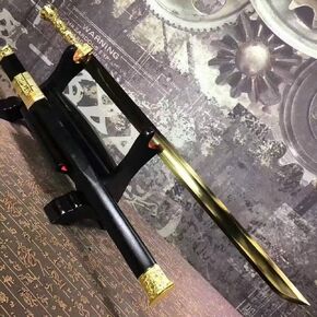 Chinese Sword,Han jian, Hand Forged(High Manganese Steel Golden Blade,Black Wood,Alloy) Length 37"