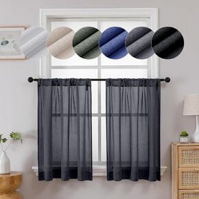 Lecloud Serena Semi Sheer Dark Grey Curtains 84 Inch Length, Lightweight Curtains for Living Room, Light-Filtering Rod Pocket Solid Curtains for Bedroom (Each 40 W x 84 L, 2 Panels Set, Dark Grey)