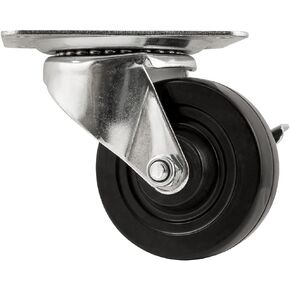 Titan 4" Heavy-Duty Solid Rubber Swivel Plate Caster Wheel + Brake, 300-lb. Capacity, Black