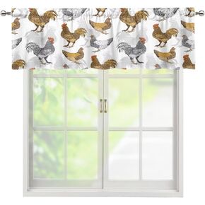 Vintage Roosters Window Valance Wild Chicken Animal Western Farm Cloth Farbic Valances Curtain for Office Bedroom Living Room Cafe Dining Room Kitchen 54x18in, Style-1
