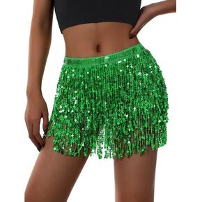 Abien Belly Dance Hip Skirt Tassel Scarf Sequin Skirt Fringe Skirts Rave Dance Performance Costume Dress for Women and Girls