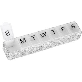 Soleebee Portable Weekly 7 Day Pill Organizer, Bling Crystal Pill Box Case, Travel Pill Planner, Pill Dispenser, Medicine Vitamin Container Organizer (Pink)