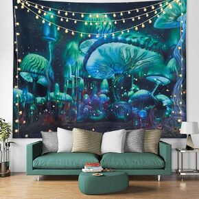 Trippy Psychedelic Tapestry,Blacklight Forest Mushroom Hippie Aesthetic Wall Decor Galaxy Tapestry For Bedroom Living Room Dorm.