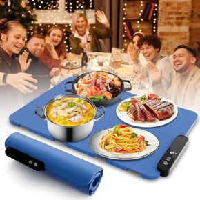 Electric Warming Tray, Rollable Food Warming Mat with 5 Temperature 6 Timer Setting Fast Heating Food Warmer Versatile Electric Warming Hot Plates Trays Heat Pad for Parties Home Travel