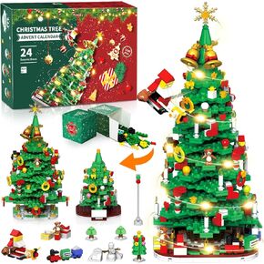 Advent Calendar 2024 Adult Teen Boys Girls Kids, Christmas Tree Building Toy Set with Led Light, 1100+ Pcs Christmas Tree Advent Calendar Family Advent Calendar 2024 Adults Women Men Teen Boys Girls Advent Calendar