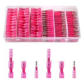 PONFY 200PCS Heat Shrink Bullet Connectors - Female & Male Waterproof Marine Automotive Full Insulated Electrical Crimp Wire Terminals Assortment Kit