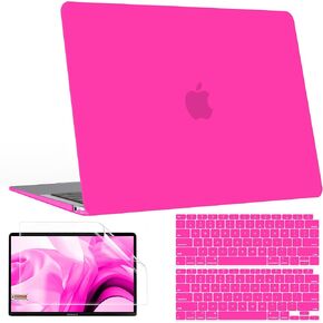 B BELK متوافق مع حافظة MacBook Air 13 بوصة إصدار 2022 إلى 2018 A2337 M1 A2179 A1932 مع معرف اللمس، غطاء صلب من البلاستيك اللامع + 2 غطاء لوحة مفاتيح + واقي شاشة، وردي لامع