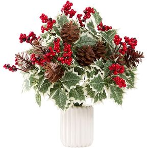 4 Pack Christmas Red Artificial Flowers Bouquet with Fake Holly Berries for Christmas Vase Home Garden Party Arrangement Table Centerpieces Decorations…