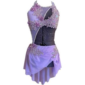 Lyrical Dance Dress Purple Pearl Three-Dimensional Artificial Flower Girl Competition Performance