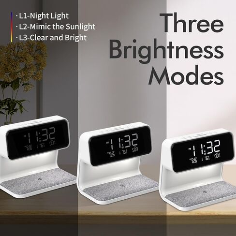 Wireless Charging Alarm Clock 15W Max for Heavy Sleepers Digital Clock with Date and Temperature Night Light Desk Clock with Phone Charger Electronic LED Display for Office Bedroom Livingroom in Saudi Arabia
