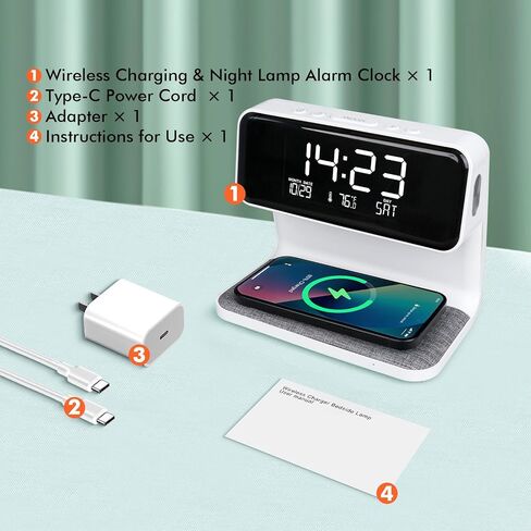 Wireless Charging Alarm Clock 15W Max for Heavy Sleepers Digital Clock with Date and Temperature Night Light Desk Clock with Phone Charger Electronic LED Display for Office Bedroom Livingroom in Saudi Arabia
