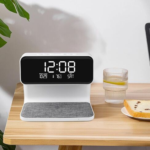 Wireless Charging Alarm Clock 15W Max for Heavy Sleepers Digital Clock with Date and Temperature Night Light Desk Clock with Phone Charger Electronic LED Display for Office Bedroom Livingroom in Saudi Arabia