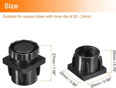 uxcell 8Pcs Inserts for Square Tubes with Leveling Feet, for 25x25mm Dia Square Tube, Black Plastic Furniture Chair Leg Plug Blanking End Caps Insert Plugs in Saudi Arabia