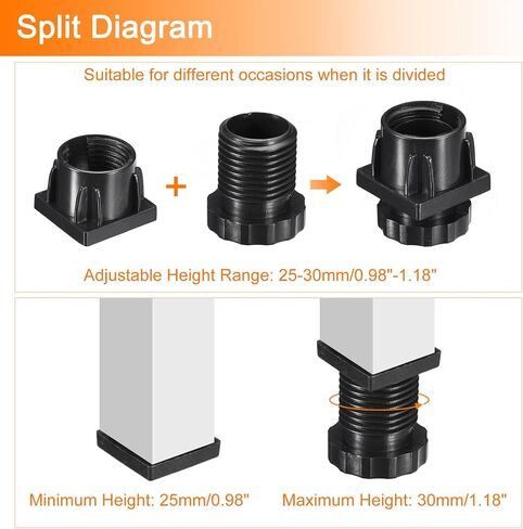 uxcell 8Pcs Inserts for Square Tubes with Leveling Feet, for 25x25mm Dia Square Tube, Black Plastic Furniture Chair Leg Plug Blanking End Caps Insert Plugs in Saudi Arabia