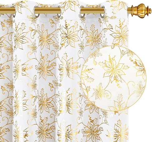 FRAMICS Christmas Curtains for Living Room, Gold Foil Print Poinsettia Blackout Curtains for Bedroom, Christmas Window Curtains & Drapes, Grommet Red Floral Curtains 84 Inch Length 2 Panels Set in Saudi Arabia