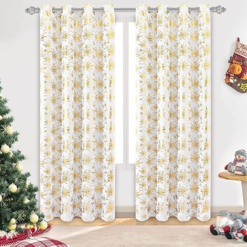 FRAMICS Christmas Curtains for Living Room, Gold Foil Print Poinsettia Blackout Curtains for Bedroom, Christmas Window Curtains & Drapes, Grommet Red Floral Curtains 84 Inch Length 2 Panels Set in Saudi Arabia