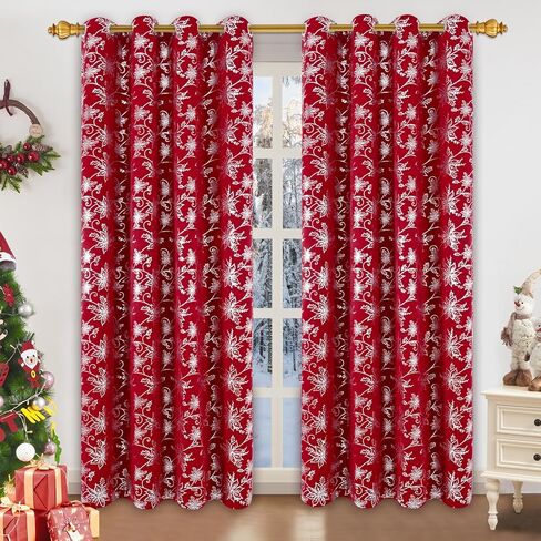 ستائر عيد الميلاد من فراميكس لغرفة المعيشة، ستائر تعتيم البونسيتة مطبوعة برقائق ذهبية لغرفة النوم، ستائر وستائر نوافذ عيد الميلاد، ستائر زهرية حمراء جروميت بطول 84 بوصة، مجموعة لوحتين in Kuwait