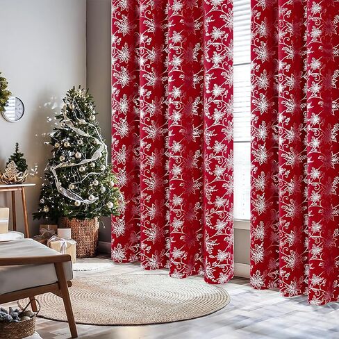 ستائر عيد الميلاد من فراميكس لغرفة المعيشة، ستائر تعتيم البونسيتة مطبوعة برقائق ذهبية لغرفة النوم، ستائر وستائر نوافذ عيد الميلاد، ستائر زهرية حمراء جروميت بطول 84 بوصة، مجموعة لوحتين in Kuwait