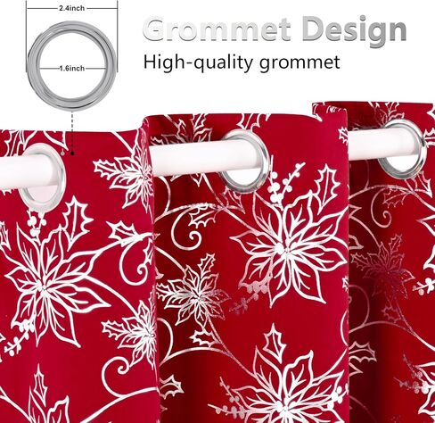 ستائر عيد الميلاد من فراميكس لغرفة المعيشة، ستائر تعتيم البونسيتة مطبوعة برقائق ذهبية لغرفة النوم، ستائر وستائر نوافذ عيد الميلاد، ستائر زهرية حمراء جروميت بطول 84 بوصة، مجموعة لوحتين in Kuwait
