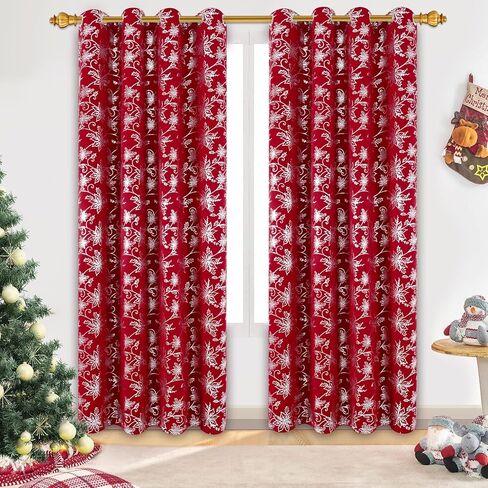 ستائر عيد الميلاد من فراميكس لغرفة المعيشة، ستائر تعتيم البونسيتة مطبوعة برقائق ذهبية لغرفة النوم، ستائر وستائر نوافذ عيد الميلاد، ستائر زهرية حمراء جروميت بطول 84 بوصة، مجموعة لوحتين in Kuwait