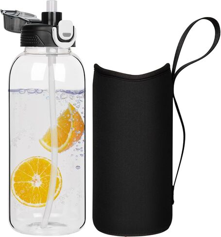 32 oz Sports Glass Water Bottle with Straw & Neoprene Sleeve BPA free Glass Drinking Bottle for Gym, Travel, Smoothie in Kuwait