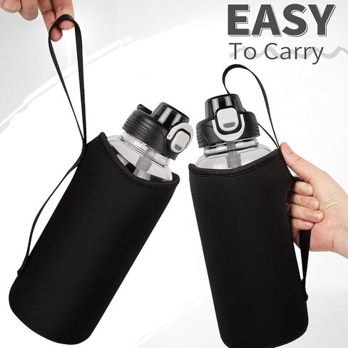 32 oz Sports Glass Water Bottle with Straw & Neoprene Sleeve BPA free Glass Drinking Bottle for Gym, Travel, Smoothie in Kuwait