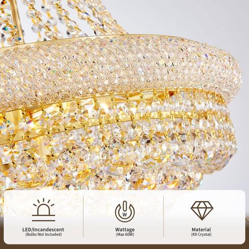 Large Gold Crystal Chandelier Light - Diameter 31.5", 3 Layers Ceiling Haning Chandeliers, Pendant Lighting for Living Room, Dining Room, Foyer in Kuwait