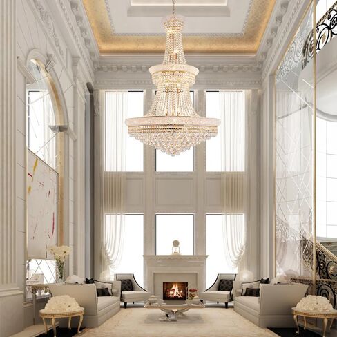 Large Gold Crystal Chandelier Light - Diameter 31.5", 3 Layers Ceiling Haning Chandeliers, Pendant Lighting for Living Room, Dining Room, Foyer in Kuwait