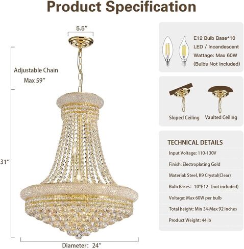 ضوء ثريا كريستال ذهبي كبير - قطر 31.5 بوصة، ثريات سقف 3 طبقات، إضاءة معلقة لغرفة المعيشة، غرفة الطعام، البهو in Kuwait