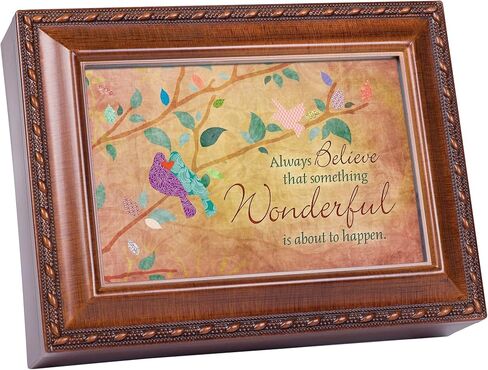 Cottage Garden Always Believe Woodgrain Rope Trim Jewelry Music Box Plays Wonderful World in Saudi Arabia
