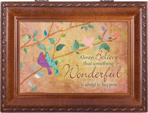 Cottage Garden Always Believe Woodgrain Rope Trim Jewelry Music Box Plays Wonderful World in Saudi Arabia