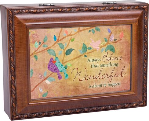 Cottage Garden Always Believe Woodgrain Rope Trim Jewelry Music Box Plays Wonderful World in Saudi Arabia
