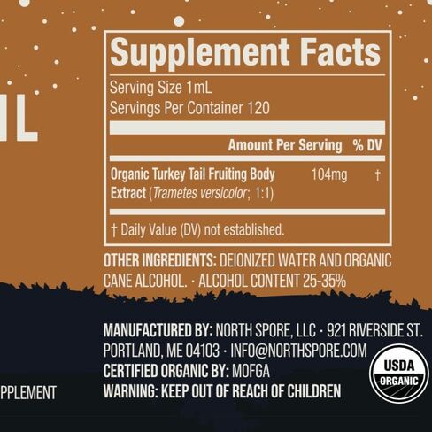 North Spore Organic Turkey Tail Tincture | Mushroom Supplement for Immune Wellness | Sustainably Grown & Confirmed for Potency | Trametes Versicolor Extract | Vegan, Non-GMO - 4oz in Saudi Arabia