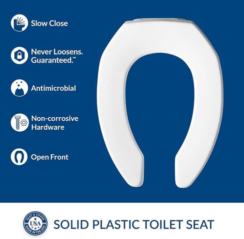 BEMIS 2155CT 000 Commercial Heavy Duty Open Front Toilet Seat without Cover that will never loosen & Reduce Call-backs, ELONGATED, Plastic, White in Kuwait