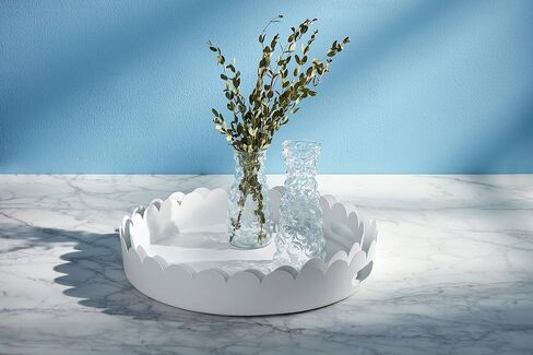 Mud Pie Nested Scalloped Metal Tray Set, 17" dia, White in Saudi Arabia