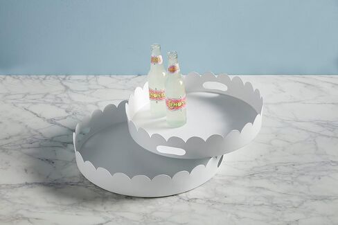Mud Pie Nested Scalloped Metal Tray Set, 17" dia, White in Saudi Arabia