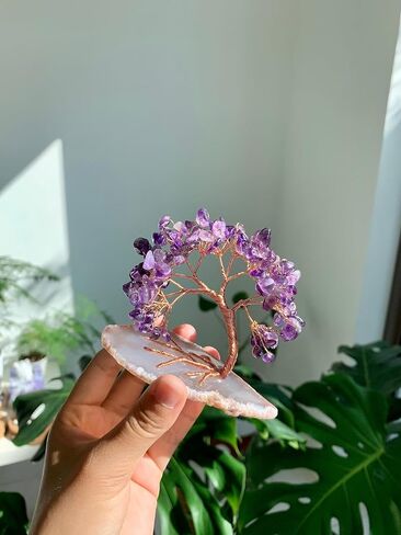 شجرة نقود كريستالية مصنوعة يدويًا على شريحة عقيق شجرة الحياة شجرة بونساي ديكور مكتب المنزل عيد ميلاد، فلوريت in Kuwait