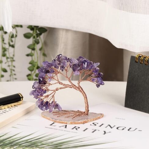 شجرة نقود كريستالية مصنوعة يدويًا على شريحة عقيق شجرة الحياة شجرة بونساي ديكور مكتب المنزل عيد ميلاد، فلوريت in Kuwait