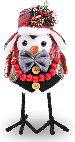 Christmas Table Decorations Bird, Xmas Bird Table Decorations Cute Fabric Bird Table Top Ornaments for New Year Xmas(Checkered Hat+Gray Tie)-1PC in Saudi Arabia