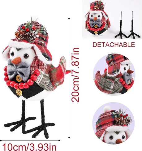 Christmas Table Decorations Bird, Xmas Bird Table Decorations Cute Fabric Bird Table Top Ornaments for New Year Xmas(Checkered Hat+Gray Tie)-1PC in Saudi Arabia