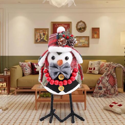 Christmas Table Decorations Bird, Xmas Bird Table Decorations Cute Fabric Bird Table Top Ornaments for New Year Xmas(Checkered Hat+Gray Tie)-1PC in Saudi Arabia