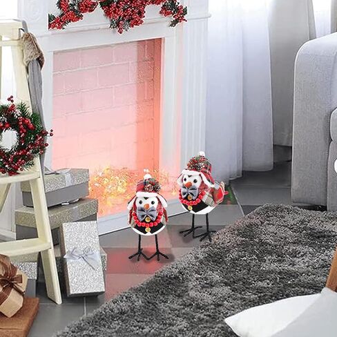 Christmas Table Decorations Bird, Xmas Bird Table Decorations Cute Fabric Bird Table Top Ornaments for New Year Xmas(Checkered Hat+Gray Tie)-1PC in Saudi Arabia