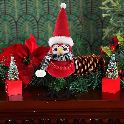 زينة طاولة عيد الميلاد على شكل طائر، زينة طاولة على شكل طائر عيد الميلاد، زينة لطيفة على طاولة الطيور من القماش لعيد الميلاد للعام الجديد (قبعة مربعة + ربطة عنق رمادية) - قطعة واحدة in Kuwait