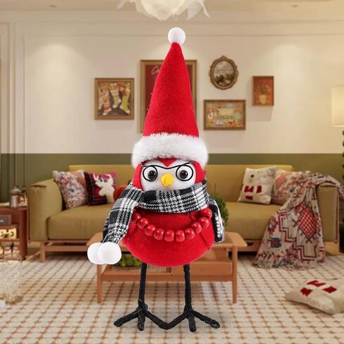 زينة طاولة عيد الميلاد على شكل طائر، زينة طاولة على شكل طائر عيد الميلاد، زينة لطيفة على طاولة الطيور من القماش لعيد الميلاد للعام الجديد (قبعة مربعة + ربطة عنق رمادية) - قطعة واحدة in Kuwait