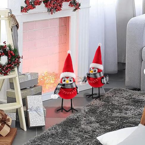 زينة طاولة عيد الميلاد على شكل طائر، زينة طاولة على شكل طائر عيد الميلاد، زينة لطيفة على طاولة الطيور من القماش لعيد الميلاد للعام الجديد (قبعة مربعة + ربطة عنق رمادية) - قطعة واحدة in Kuwait