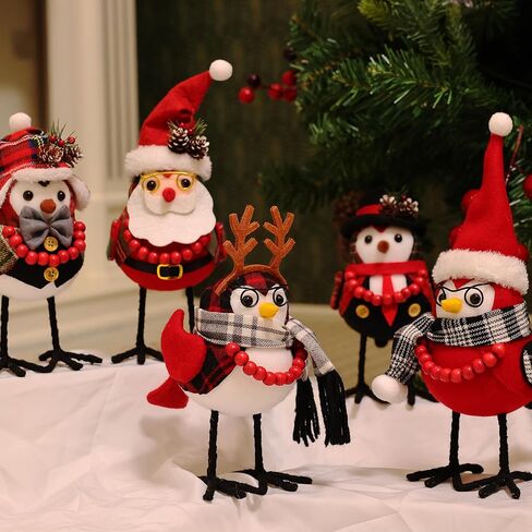 زينة طاولة عيد الميلاد على شكل طائر، زينة طاولة على شكل طائر عيد الميلاد، زينة لطيفة على طاولة الطيور من القماش لعيد الميلاد للعام الجديد (قبعة مربعة + ربطة عنق رمادية) - قطعة واحدة in Kuwait