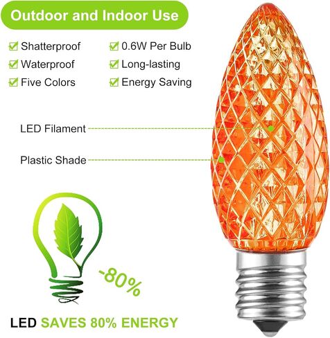 Minetom 25 Pack LED C9 Multicolor Replacement Christmas Light Bulbs, Commercial Grade Dimmable Holiday Bulbs, Strawberry Bulbs, Fits in C9/E17 Base Sockets (25 Pack, Multi-Colored) in Saudi Arabia